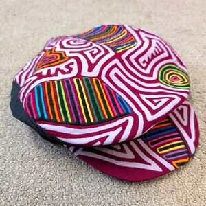 Panama Mola Tribal Baker Cap Hat Emma Johnson Purple Rainbow Unique Sz Large